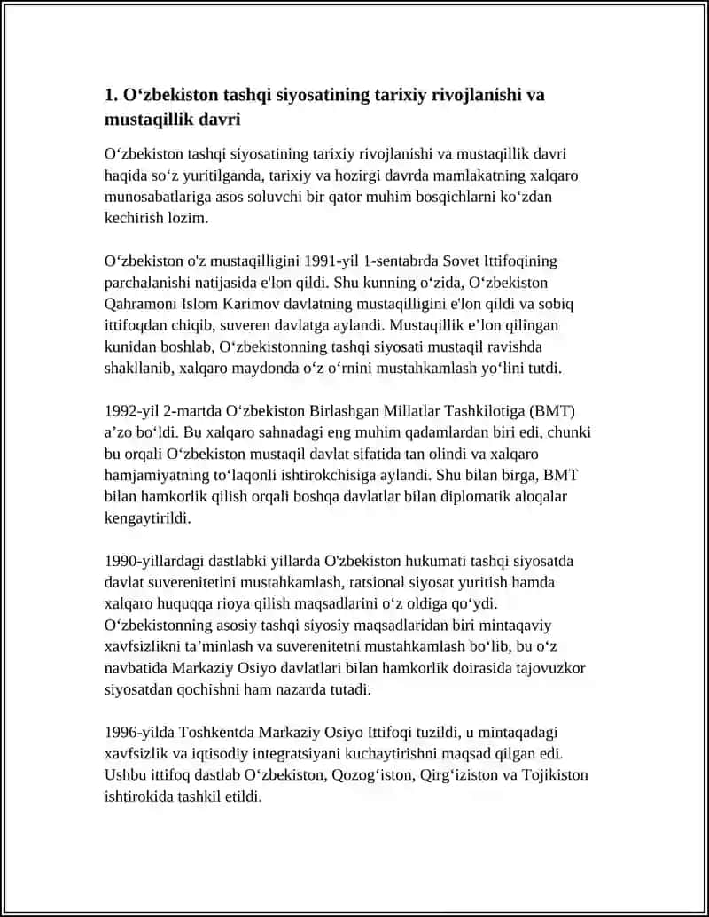 OʻZBEKISTON TASHQI SIYOSATINING ASOSLARINI ISHLAB CHIQISH VA UNING JAHON MIQIYOSIDA TAN OLINISHI 3