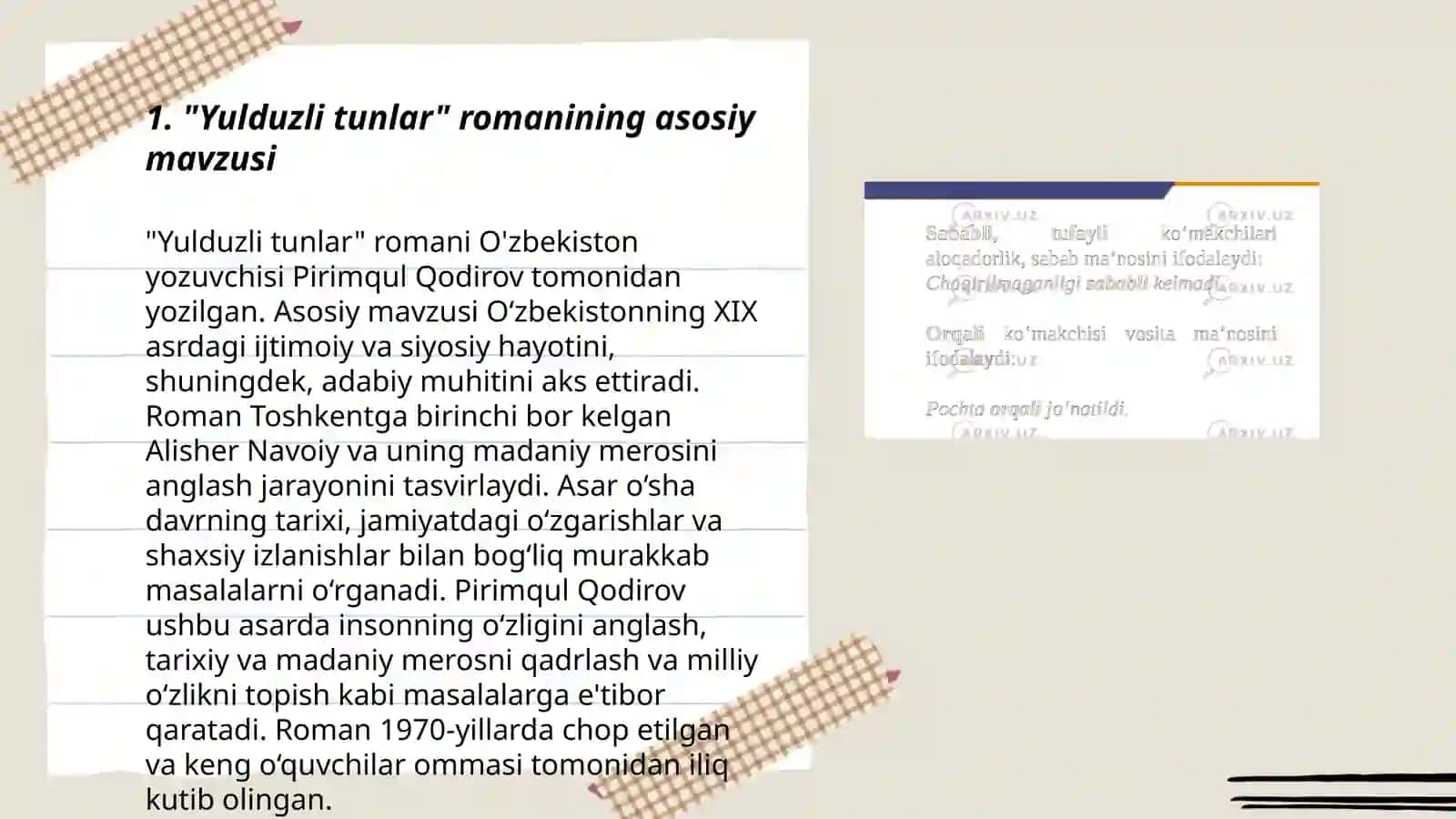Yulduzli tunlar romanini qiyosiy tahlili 3