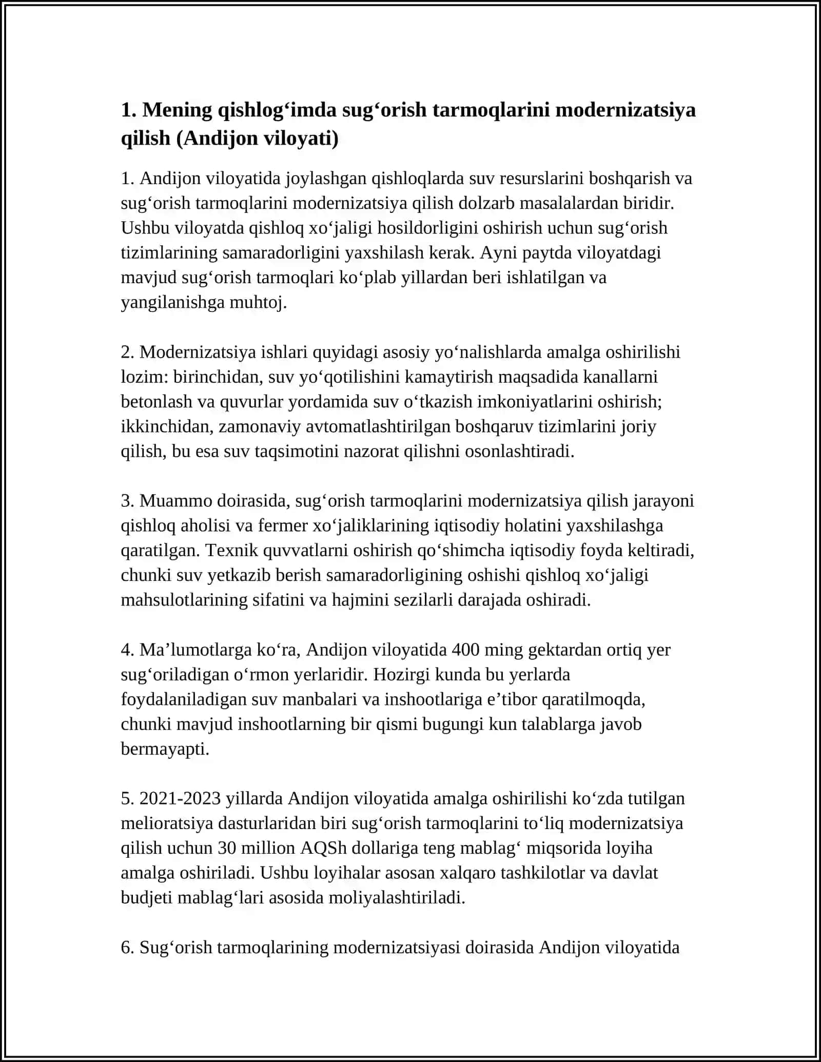 Mavzu: "MENING QISHLOGʻIM" MAVZUSIDA MELIORATSIYASI ANDIJON VILOYATI 3