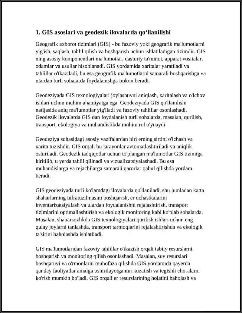 GEODEZIYADA ZAMONAVIY RAQAMLI TEXNOLOGIYALAR: GIS, 3D MODELLASH 3