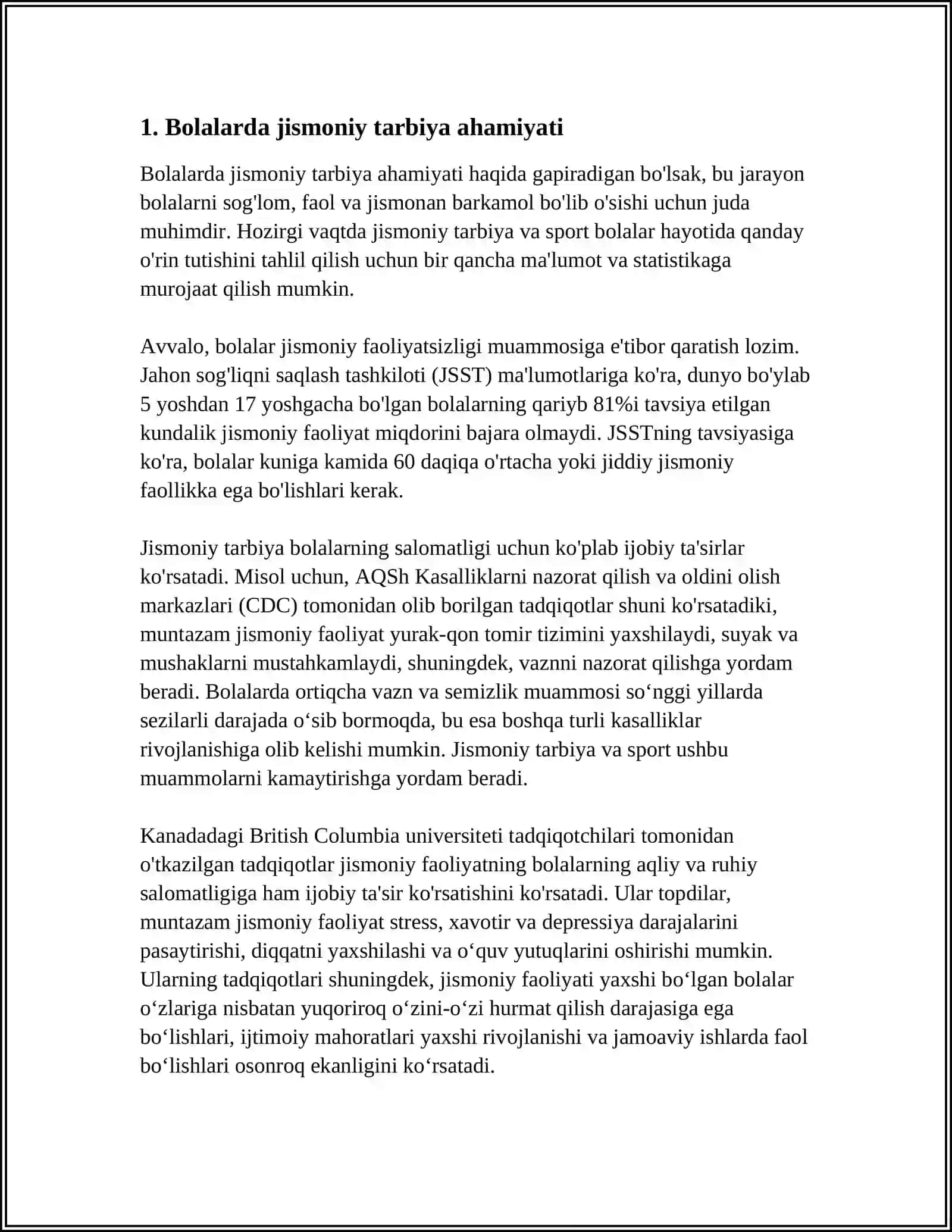 BOLALARNI KUNDALIK HAYOTIDA JISMONIY TARBIYA BO'YICHA ISHNI TASHKIL ETISH 3