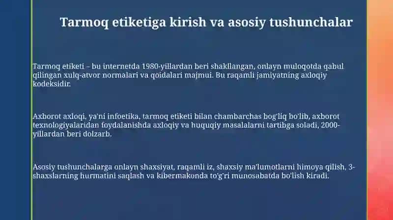 Tarmoq odob -axloqi (Infoetika) 3