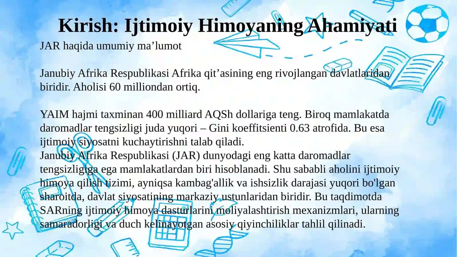 Aholini ijtimoiy himoya qilishni moliyalashtirish – Janubiy Afrika Respublikasi misolida 3