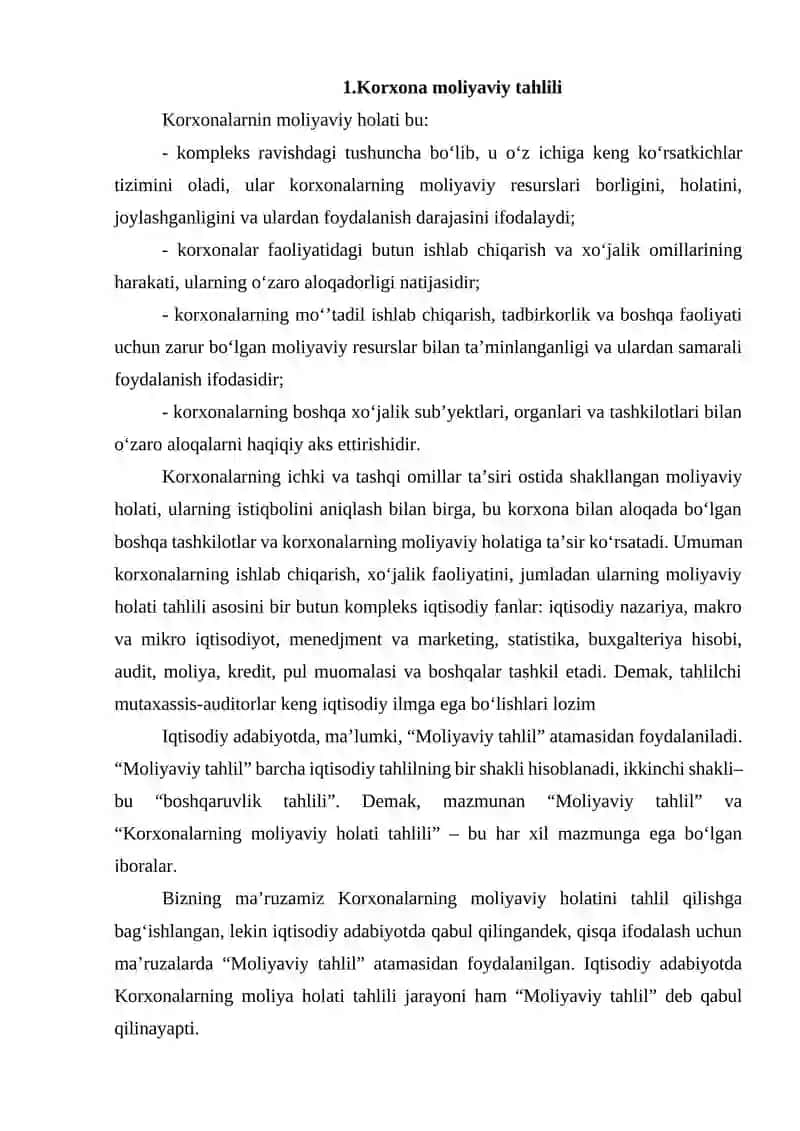 Korxona moliyaviy holatining tahlili 3