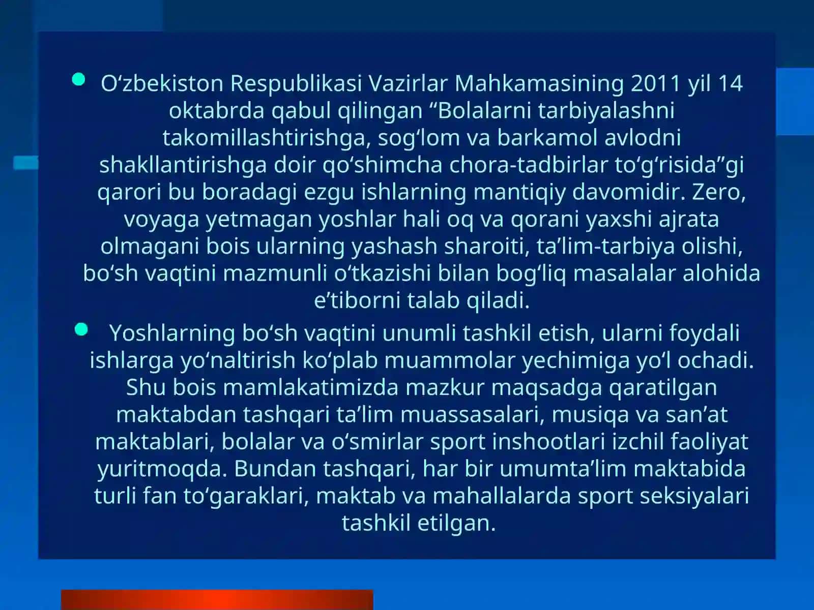 Bolalar va o’smirlar bo’sh vaqtini tashkil etish texnologiyasi 3