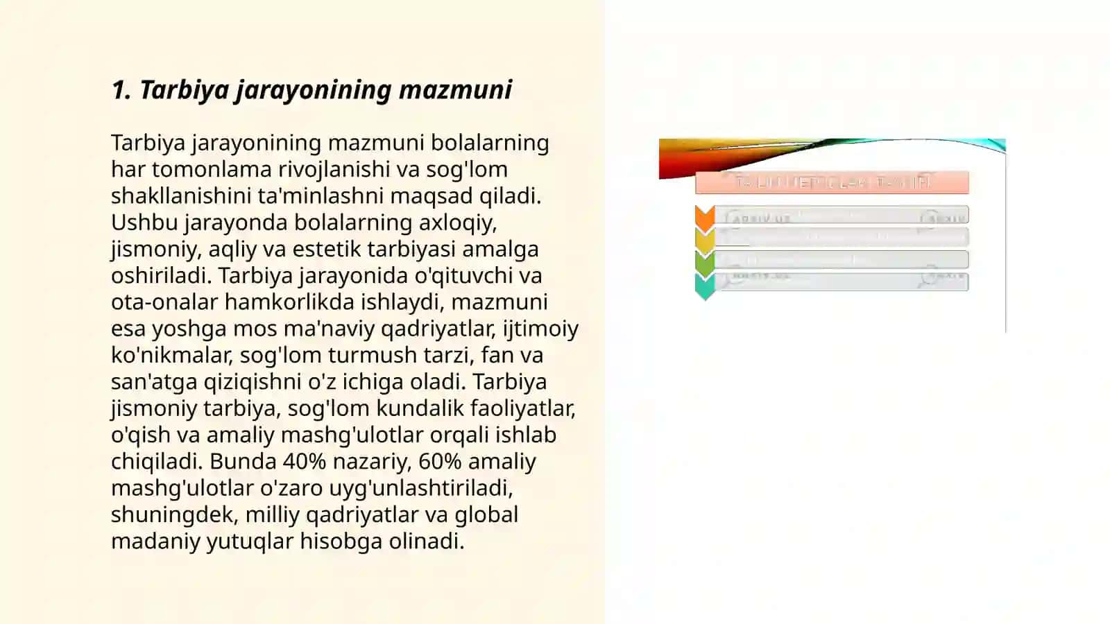 Tarbiya jarayonining mohiyati, mazmuni, tarbiya tamoyillari va metodlari 3