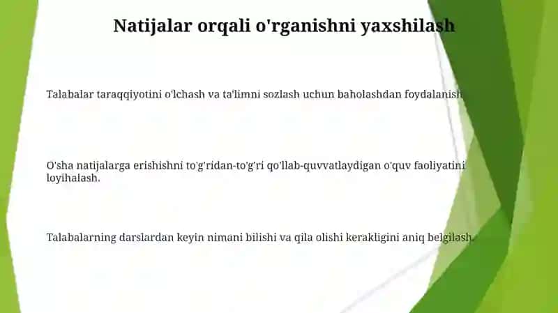Baxolash mezonlarini ishlab chiqish va ulardan o'quv jarayonida foydalanish 3