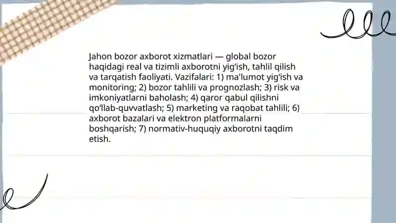 Jahon bozori axborot xizmatlari: asosiy tushunchalar 3