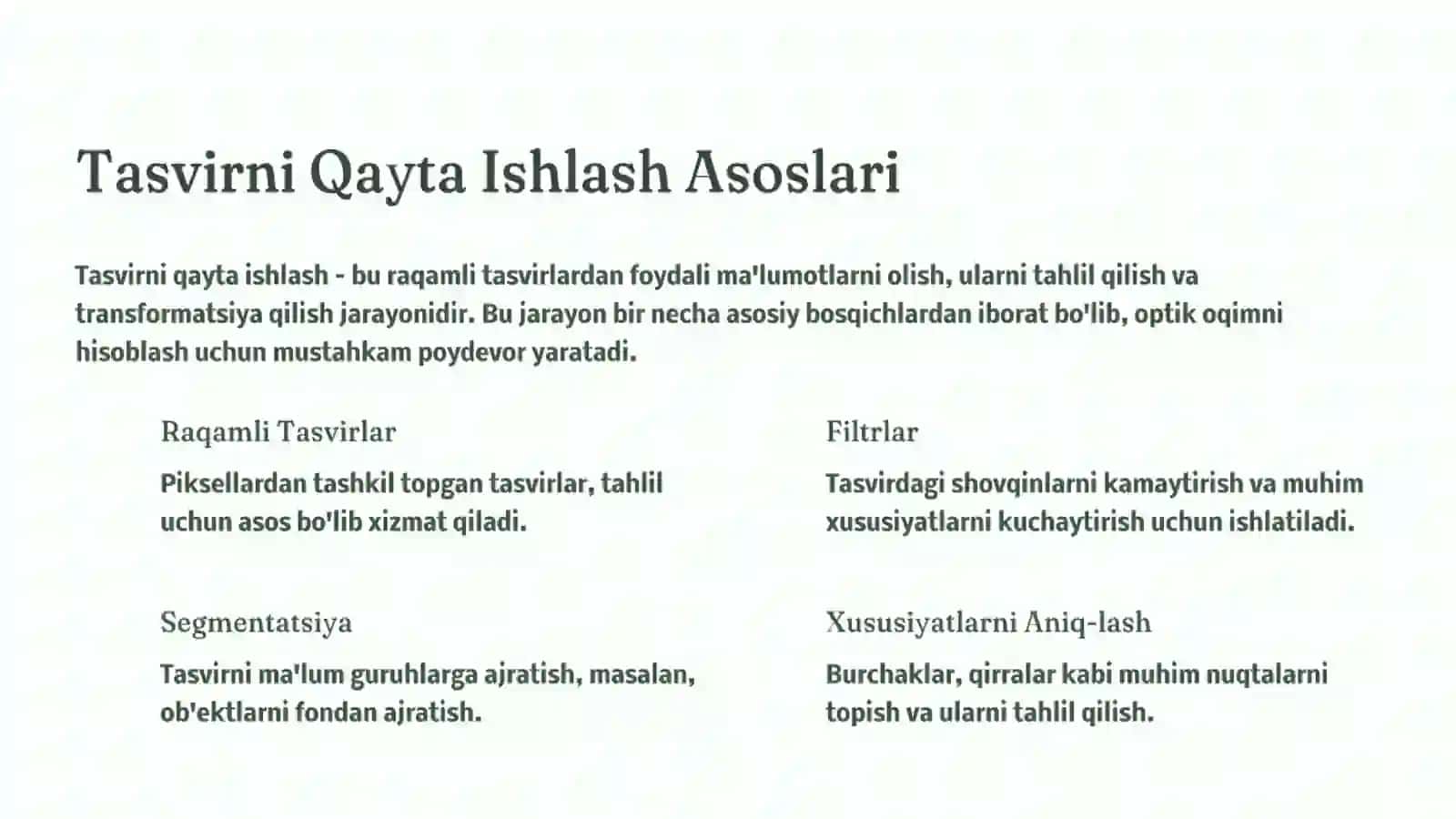 Optik Oqim va Harakatni Baholashda Tasvirni Qayta Ishlash 3