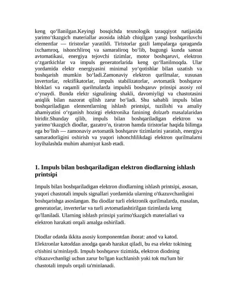 IMPULS BILAN BOSHQARILADIGAN ELEKTRON VA YARIM O’TKAZGICH DIODLAR. GAZATRON, TIRATRON, TIRISTOR. 3