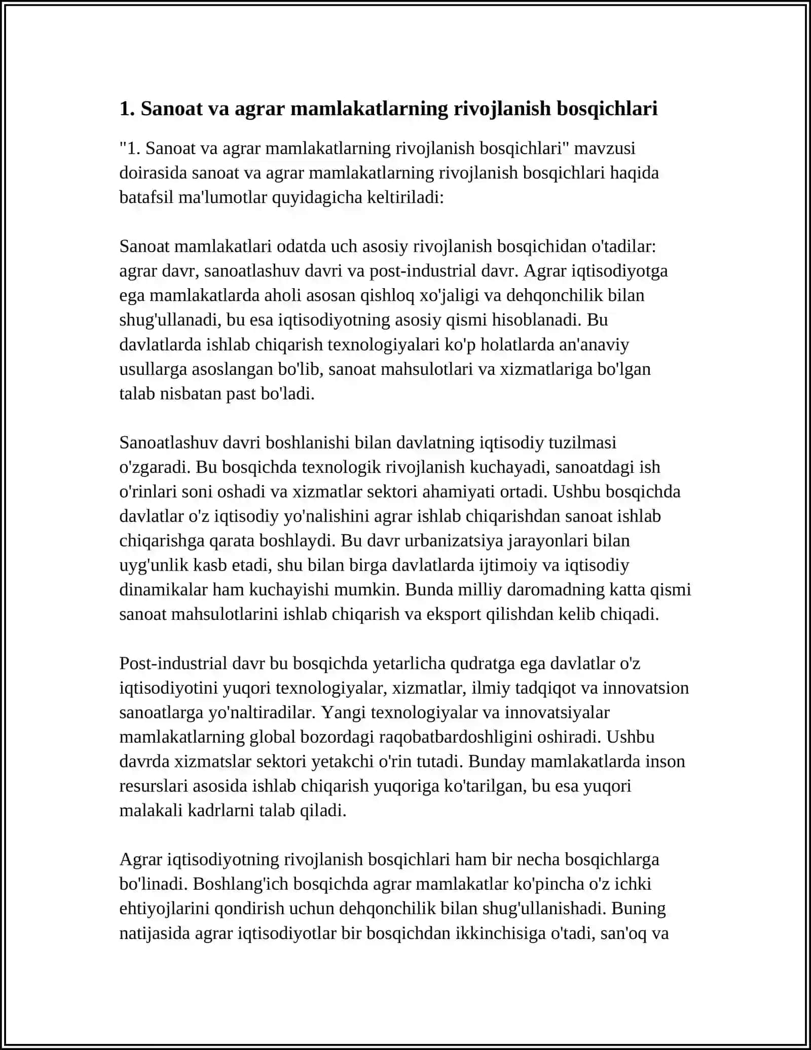 INDUSTRIAL AGRAR VA INDUSTRIAL MAMLAKATLARNING RIVOJLANISH XUSUSIYATLARI 3