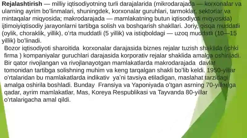 Istiqbolli rejalashtirish asoslarini o’rganish 3