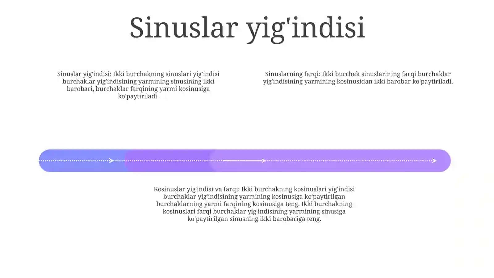 Sinuslar Va Kosinuslar Yig'Indisi Va Ayirmasi 3