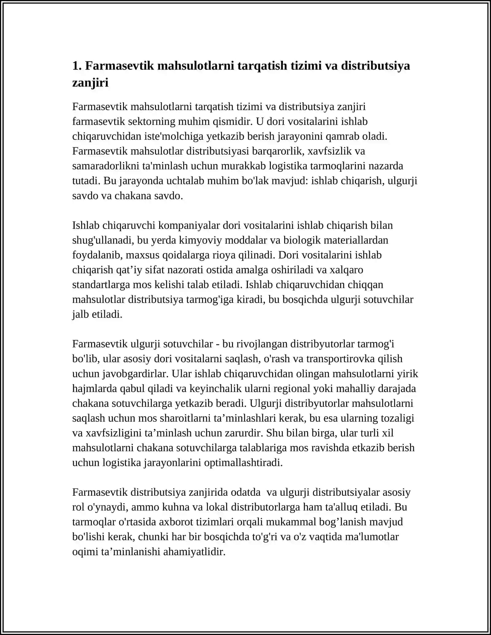 DISTRIBYUTORLIK FAOLIYATI. FARMASEVTIK OMBOR 3