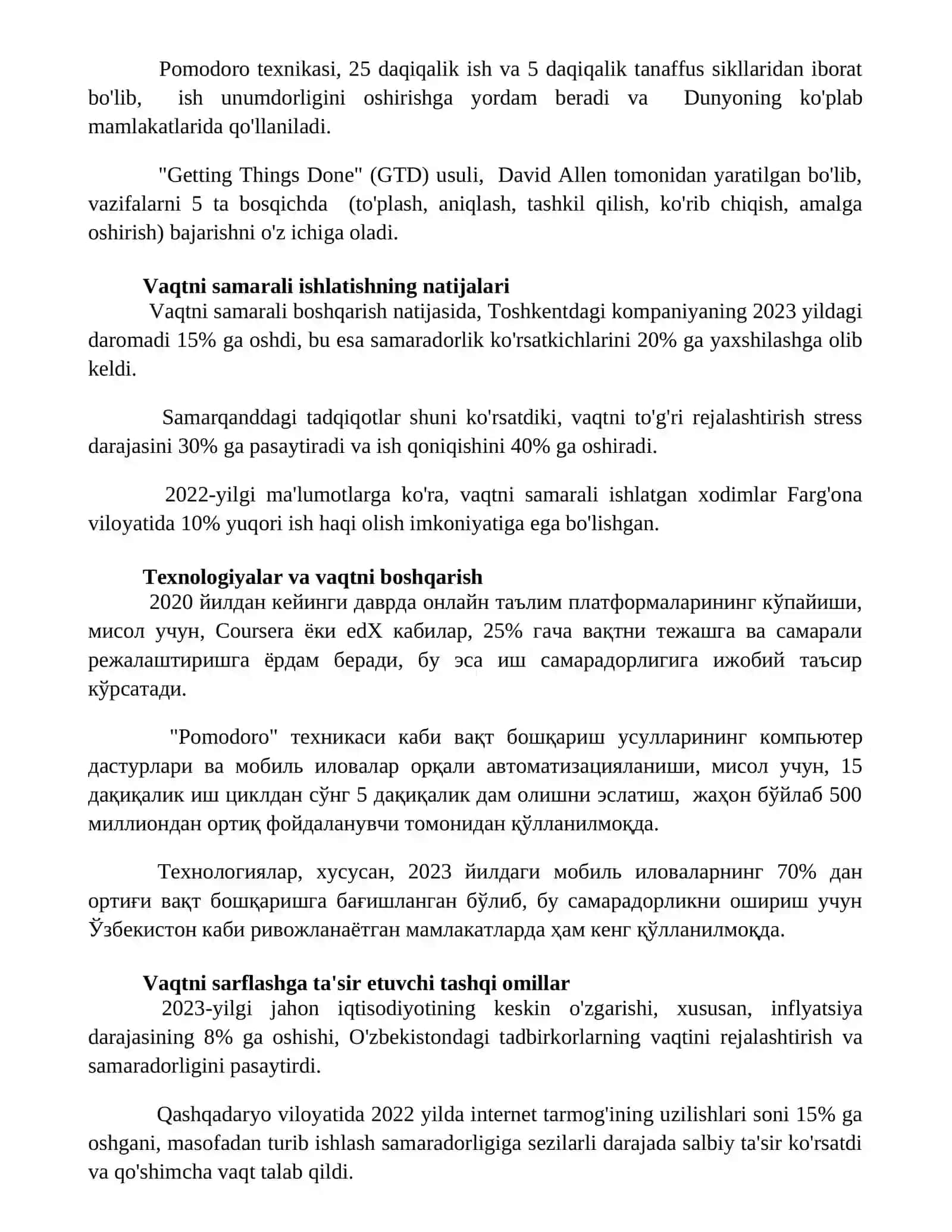 Vaqtni samarali ishlatish va uning o‘zgarishiga ta’sir etuvchi omillar tahlili 3