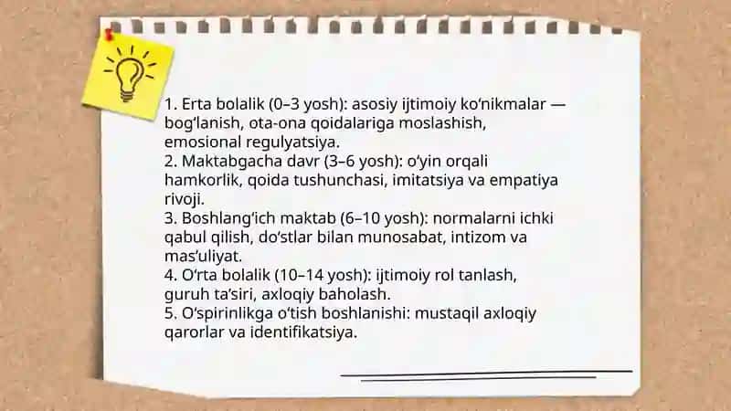 Bolalik-insonning ijtimoiy hayot me'yorlarini egallay boshlash davri 3