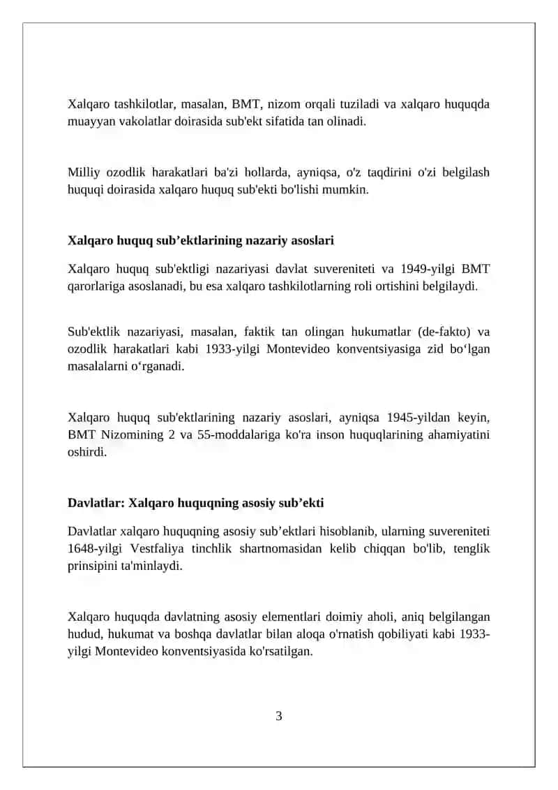 Xalqaro xuquq subyektliligi tushunchasi va mazmuni 3