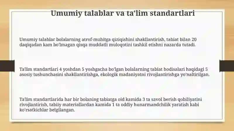 Maktabgacha yoshdagi bolalarni tabiat bilan tanishtirish bo'yicha davlat talablari 3