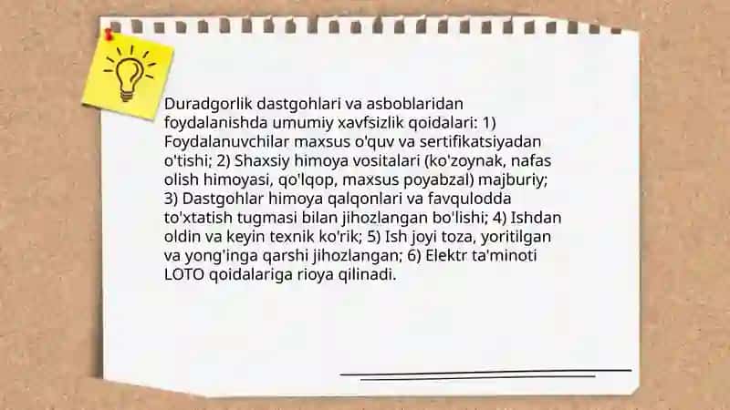 Duradgorlik dastgohlari va asboblaridan foydalanishda texnika xavfsizligi 3