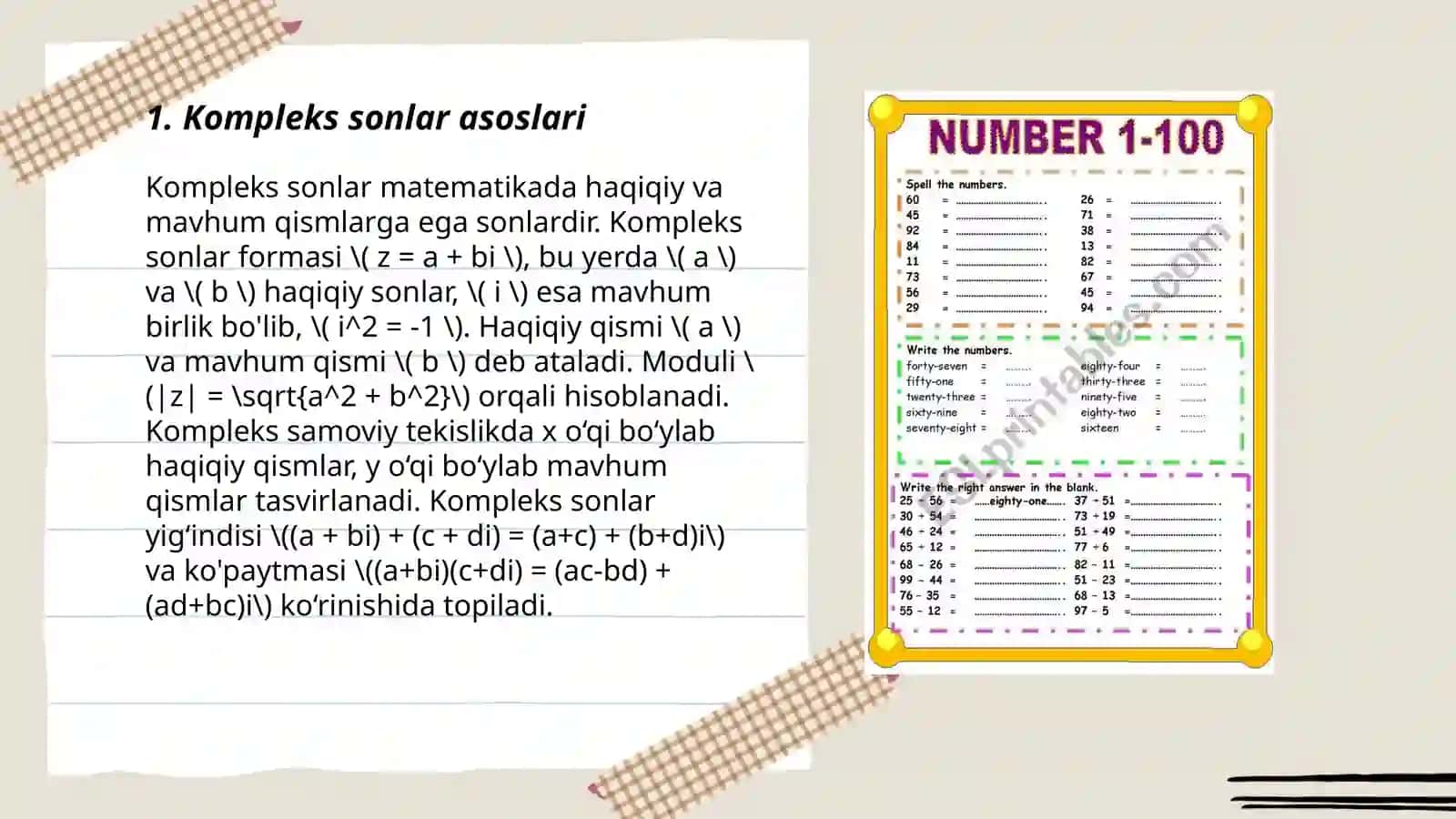 Kompleks sonlar va ular ustida amallar. Muavr formulasi. 3