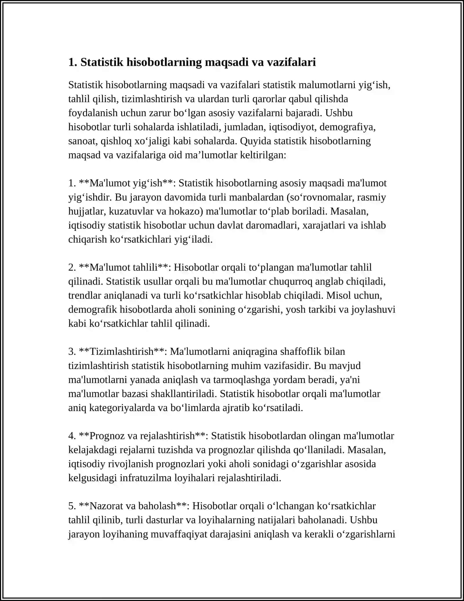 STATISTIK HISOBOT, REGISTR VA MAXSUS TASHKIL ETILADIGAN STATISTIK KUZATISHLAR 3