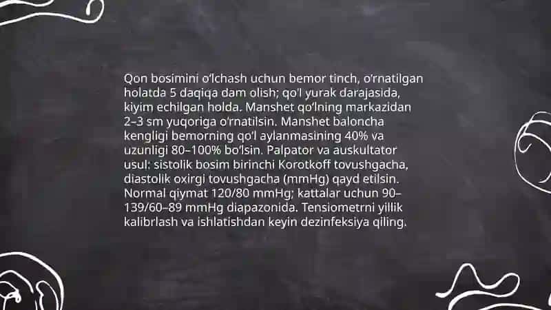 Qon bosimini o‘lchash va tensiometrdan foydalanish 3