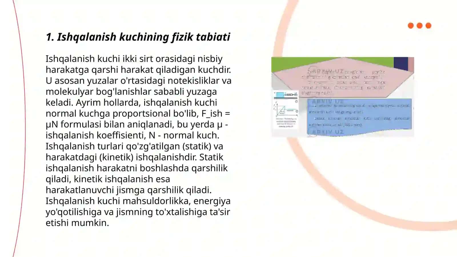 Ishqalanish kuchi.Ishqalanish kuchini tabiatda va texnikadagi oʻrni 3