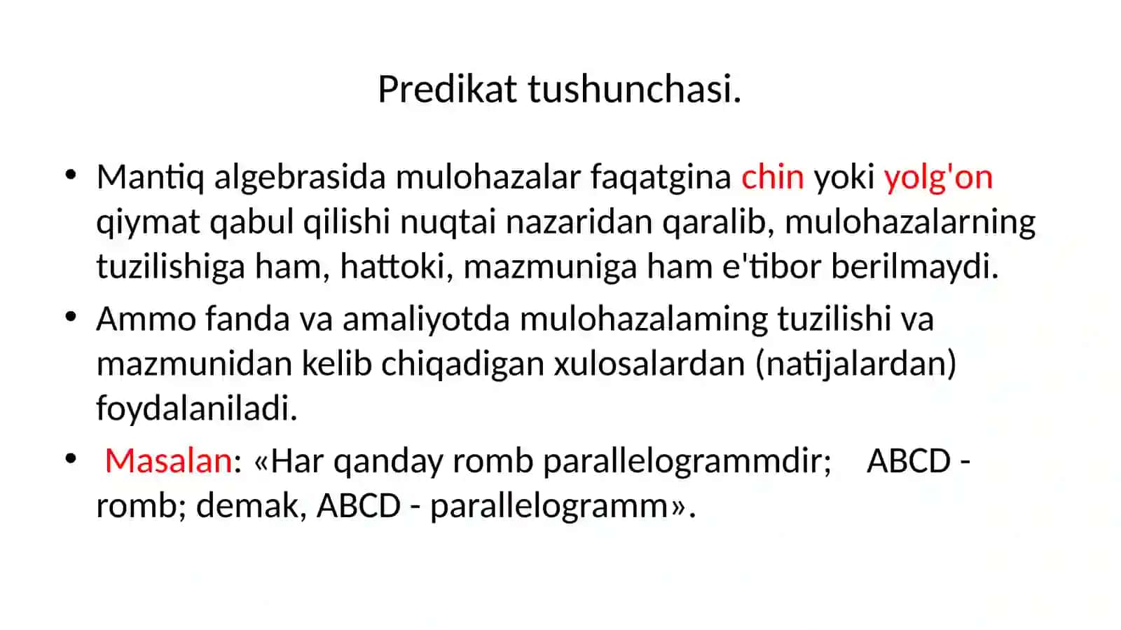 Predikatlar va ular ustida amallar 3