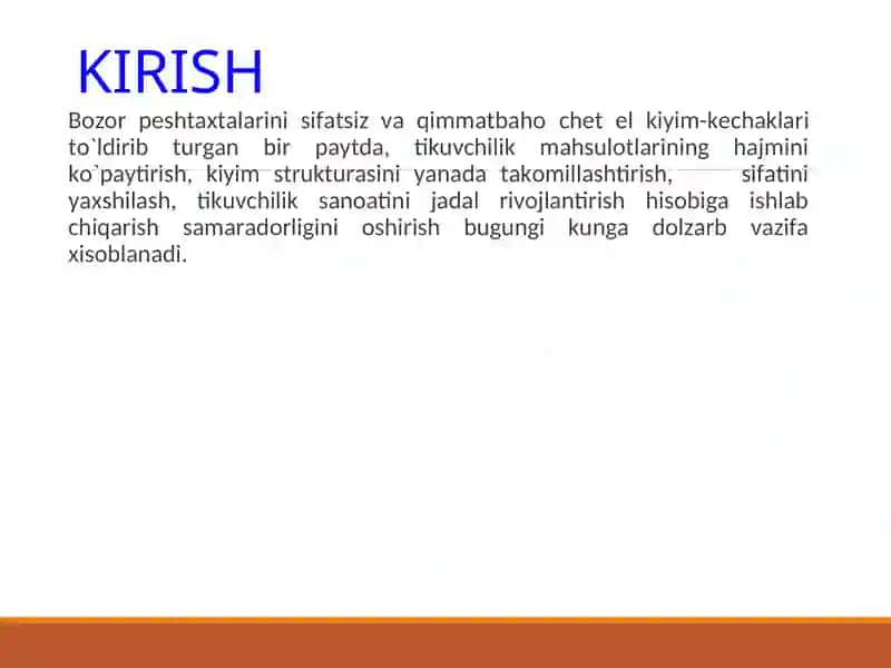 ADRASMATOSIDANYOSHAYO“Adras matosidan  yosh  ayollar bashang zamonaviy kiyimini  yangi modelini loyihalash”LLARBASHANG ZAMONAVIY KIYIMINIYANGI MODELINI LOYIHALASH 3