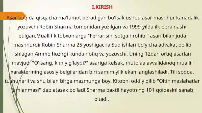 Robin Sharma: O’LSANG KIM YIG’LAYDI 3