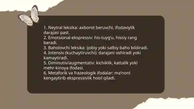 Ifodaviyligi jihatdan o'zbek tili leksikasi 3