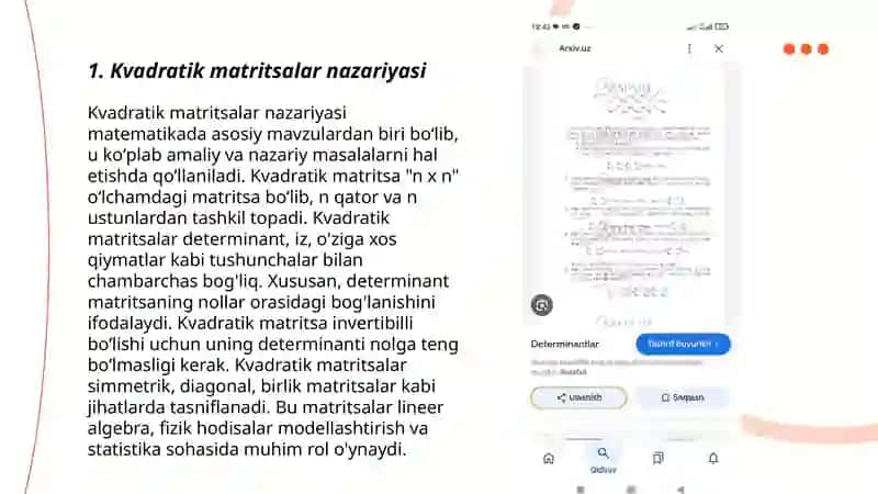 Kvadratik matritsa determinantni Determinantlari hisoblash 3