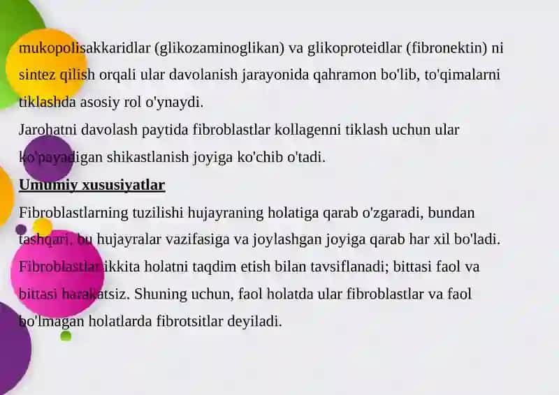 Fibroblastlarning jarohatning bitishi va chandiq xosil bo'lishidagi roli 3