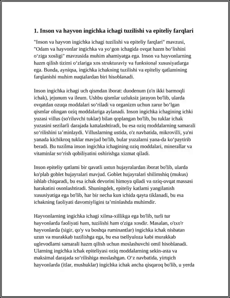 ODAM VA HAYVONLAR INGICHKA VA YOʻGON ICHAGIDA OVQAT HAZM BULISHINI OʻZIGA XOSLIGI 3