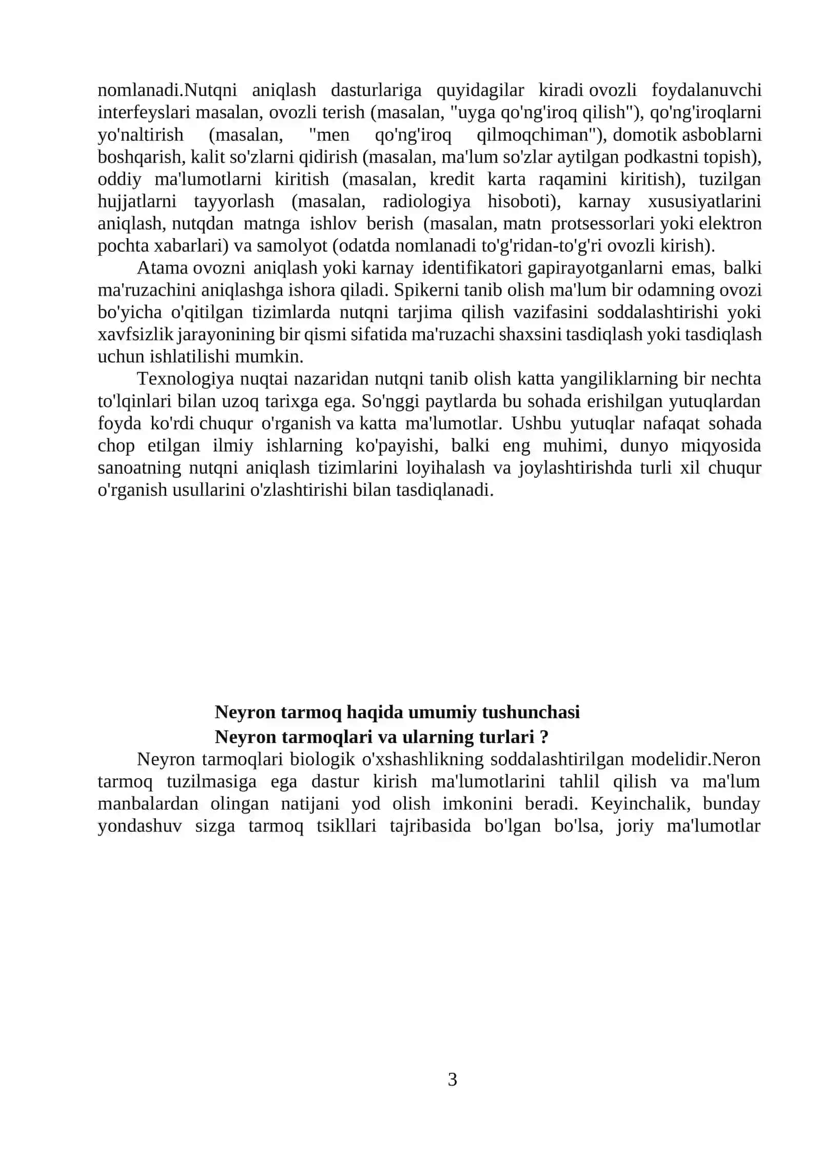 Nutq signallarni tanib olish masalalarida neyron tarmoq modellari va algoritmlari 3