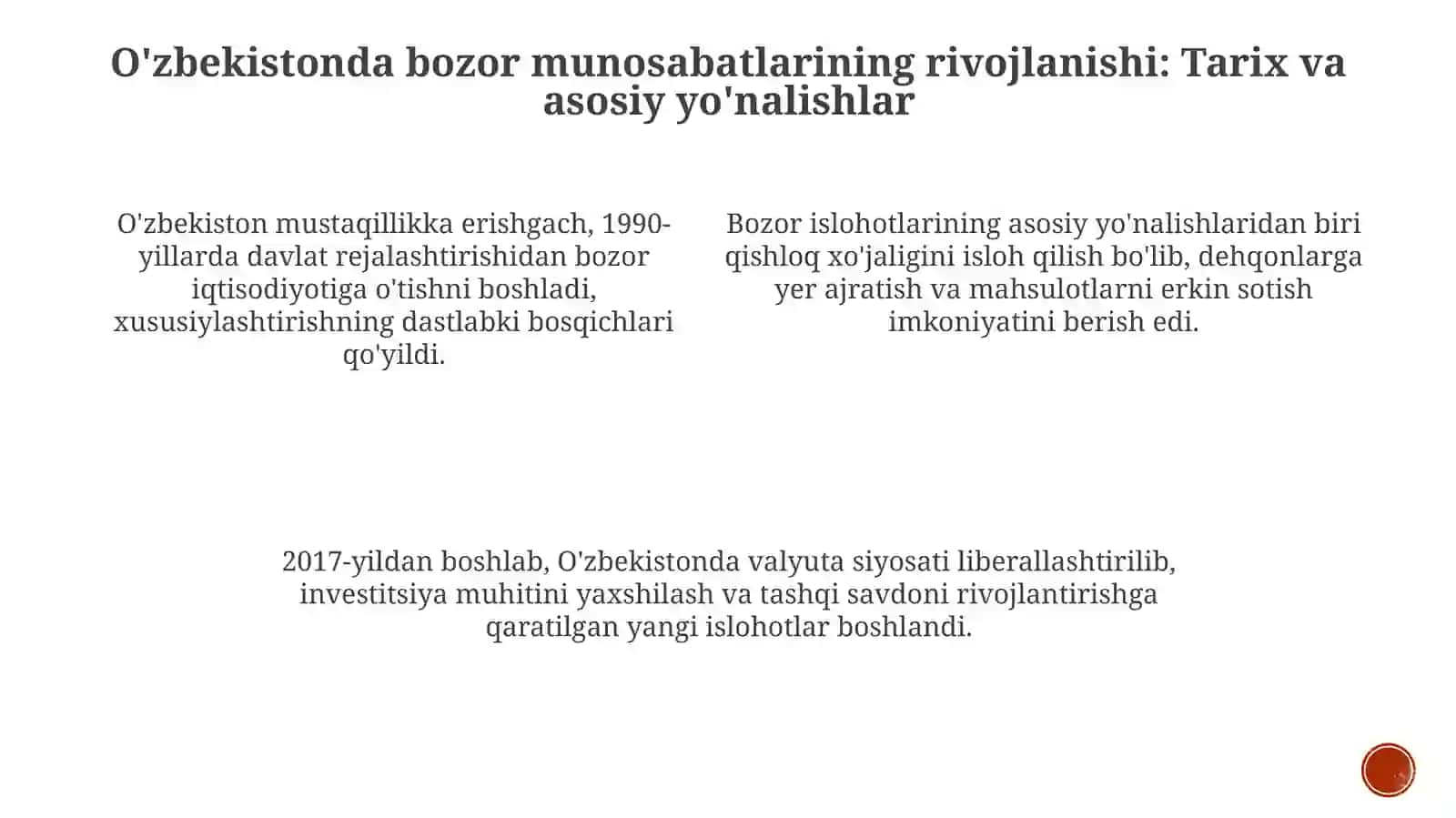 Oʻzbekiston Respublikasida bozor munosabatlarining rivojlanishi,yoʻnalishlari,bosqichlari 3