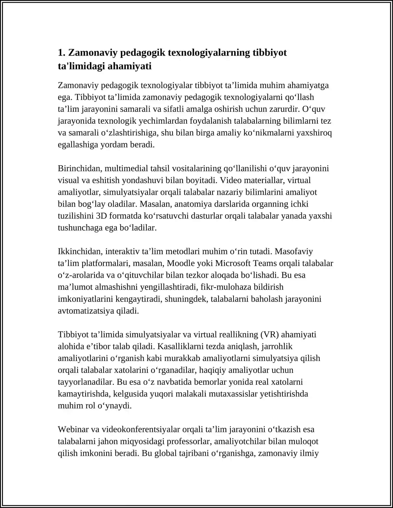 TIBBIYOT TALIMIDA ZAMONAVIY PEDAGOGIK TEXNALOGIYALARNING QOʻLLANISHI ZARURATLARI 3