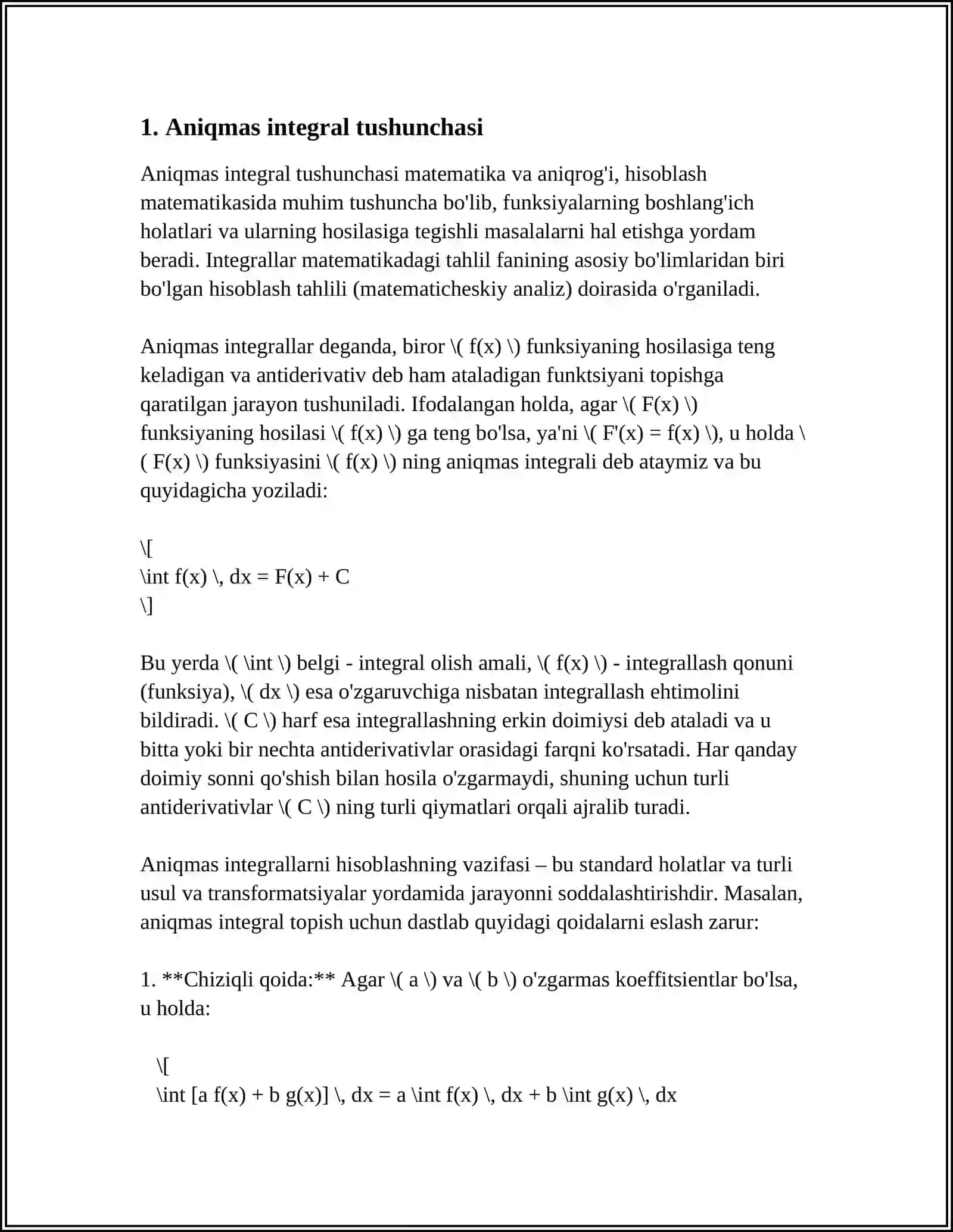21- MUSTAQIL ISH MAVZUSI: ANIQMAS INTEGRAL VA INTEGRALLASH METODLARI 3