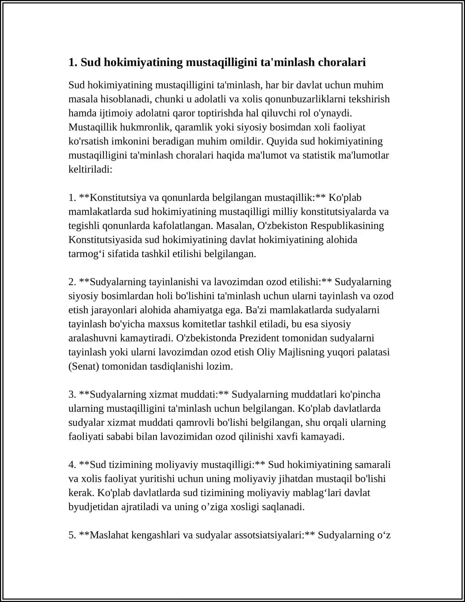 SUD HOKIMIYATINING CHINAKAM MUSTAQILLIGINI TA'MINLASH,SUDNING NUFUZINI OSHIRISH,SUD TIZIMINI DEMOKRATLASHTIRISH VA TAKOMILLASHTIRISH 3