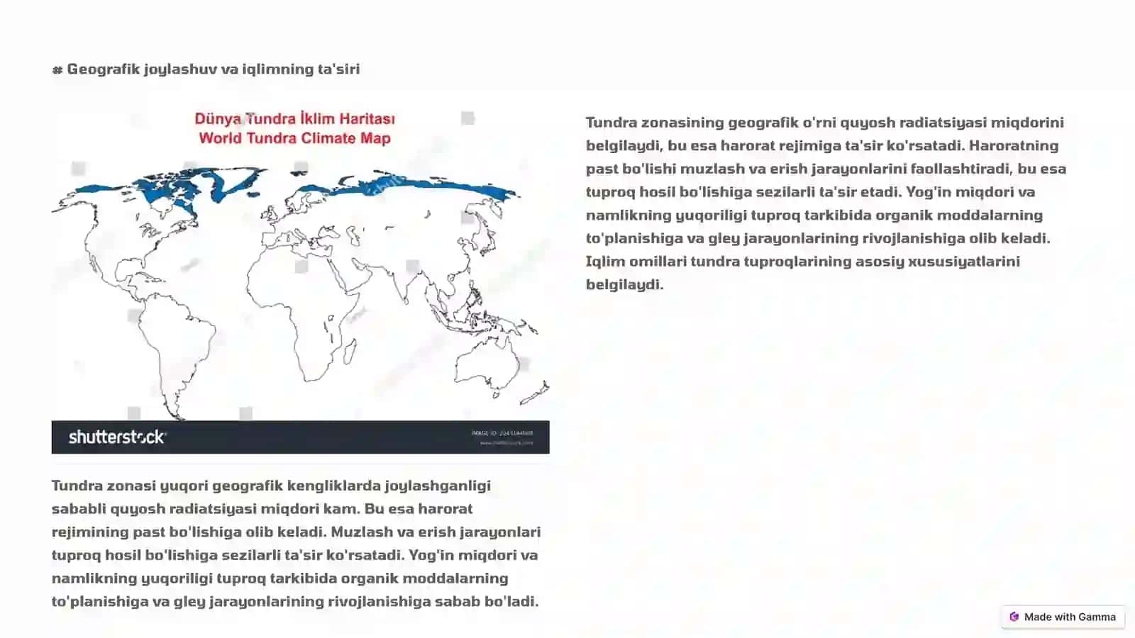 Tundra tabiat zonasi tuproqlarining tarqalishiga ta'sir etuvchi geografik omillar tahlili 3