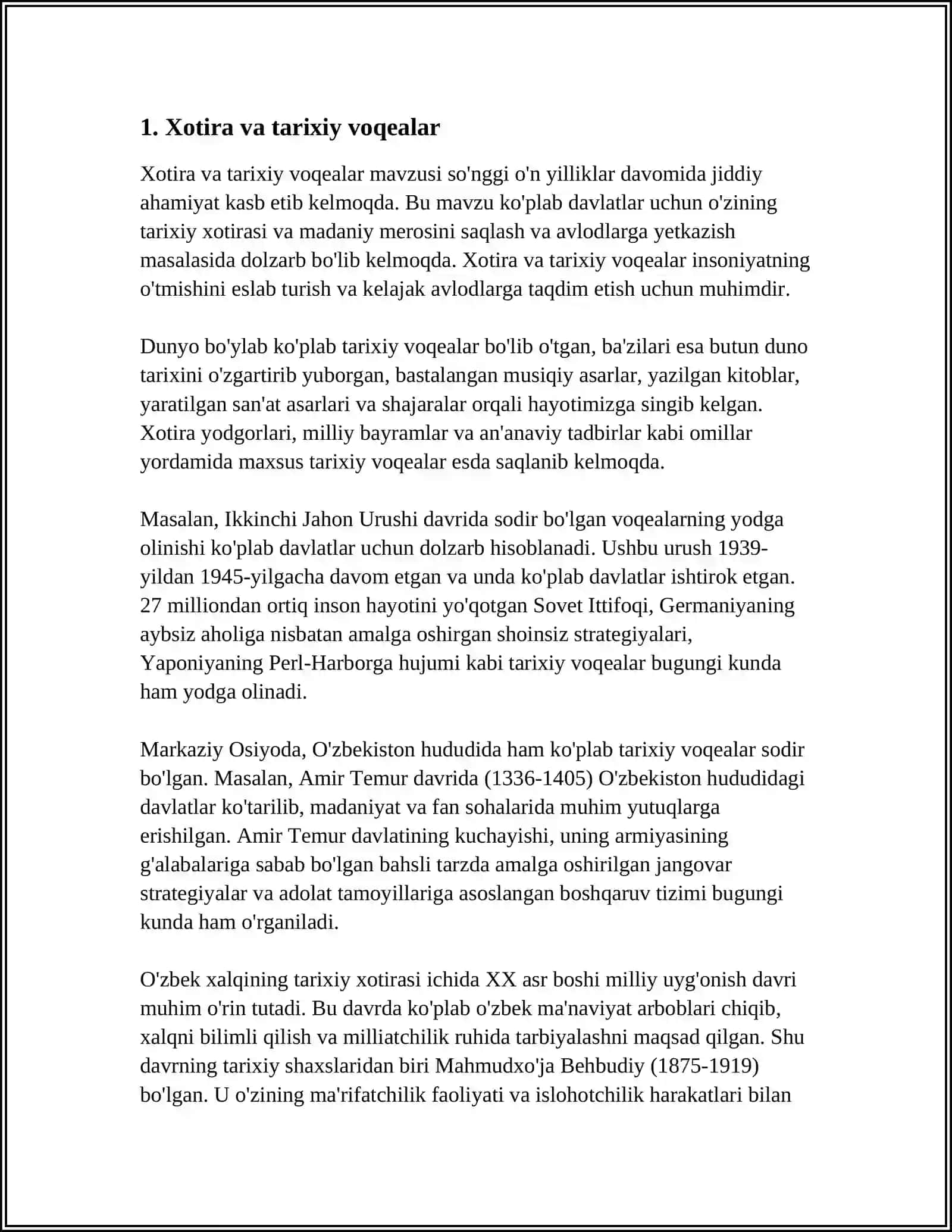 MUSTAQIL ISH Mavzu: XOTIRA 3