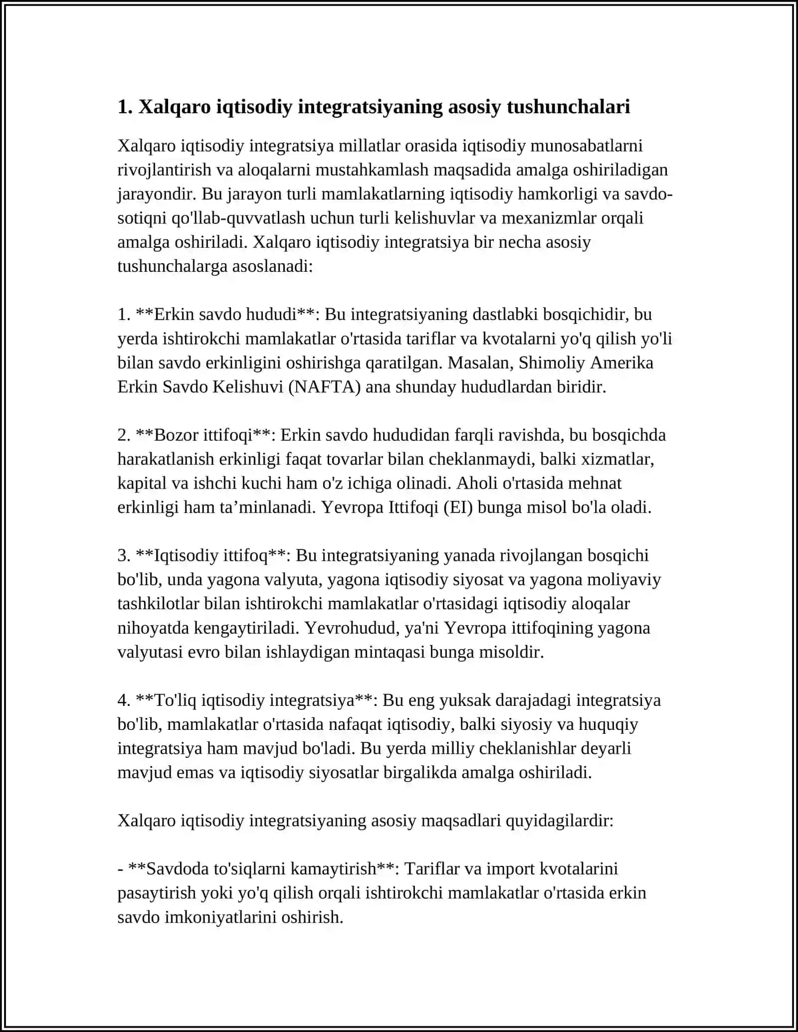 Xalqaro iqtisodiy integratsiyaning mazmuni va mohiyati 3