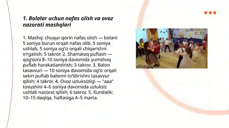 Bolalarga ashula aytish musiqa tinglash va ritmik harakatlar bajarishga õrgatish 3