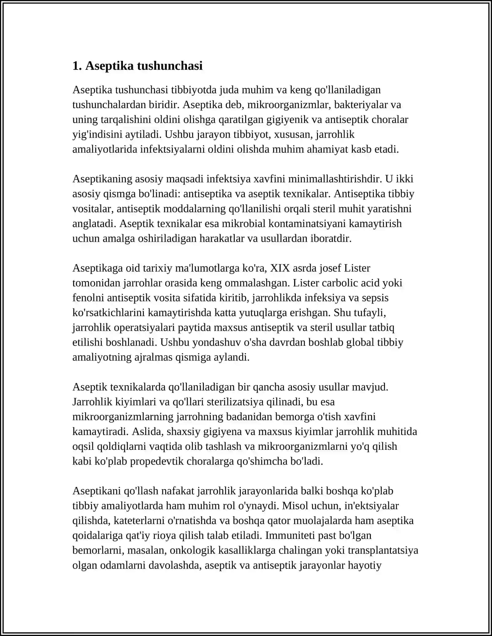 ASEPTIK VA ANTISEPTIK TUSHUNCHASI. OPERATSION MAYDON ASEPTIKASI TUSHUNCHASI 3