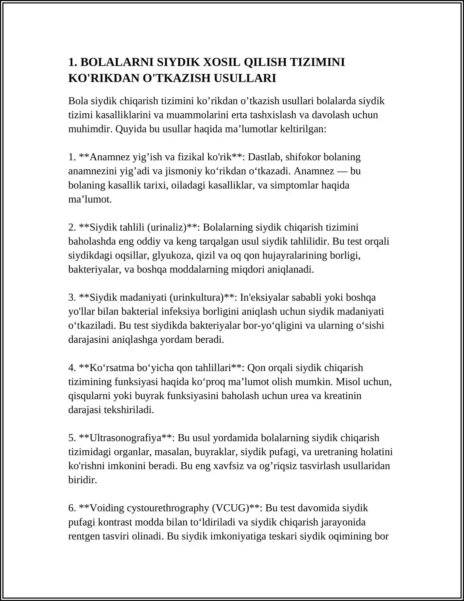 BOLALARNI SIYDIK XOSIL QILISH VA AJRATISH TIZIMINI KO'RIKDAN O'TKAZISH 3