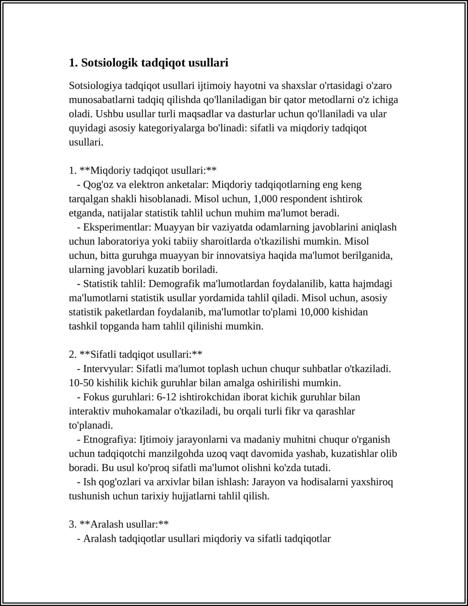 Sotsiologik tadqiqotlar: Usullar va yondashuvlar 3