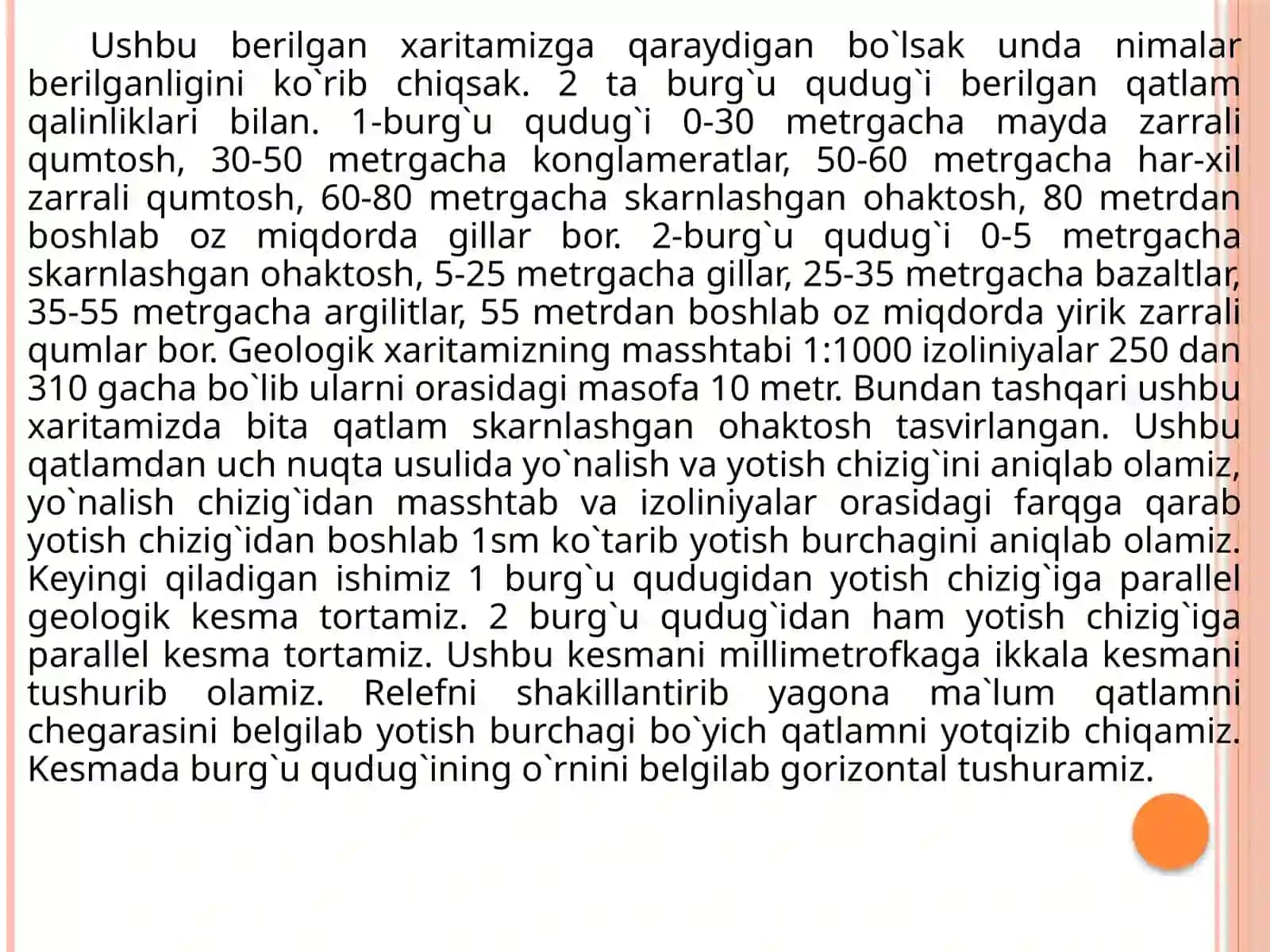 Burgʻu quduqlari ma’lumotlari asosida qatlamlari moddiy tarkibi noma’lum boʻlgan hududning geologik xaritasini yaratish 3