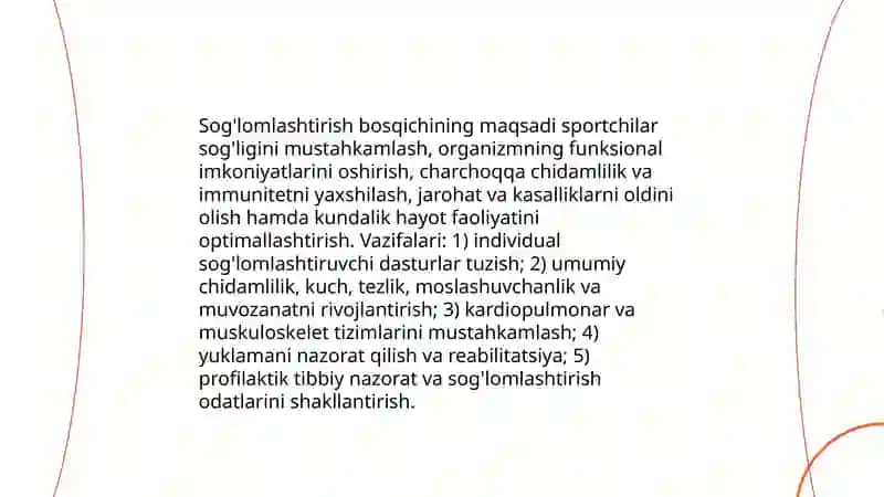 Tanlangan sport turi bo'yicha sport sog'lomlashtirish bosqichida mashg'ulotlarni tashkil etishning umumiy asoslari 3
