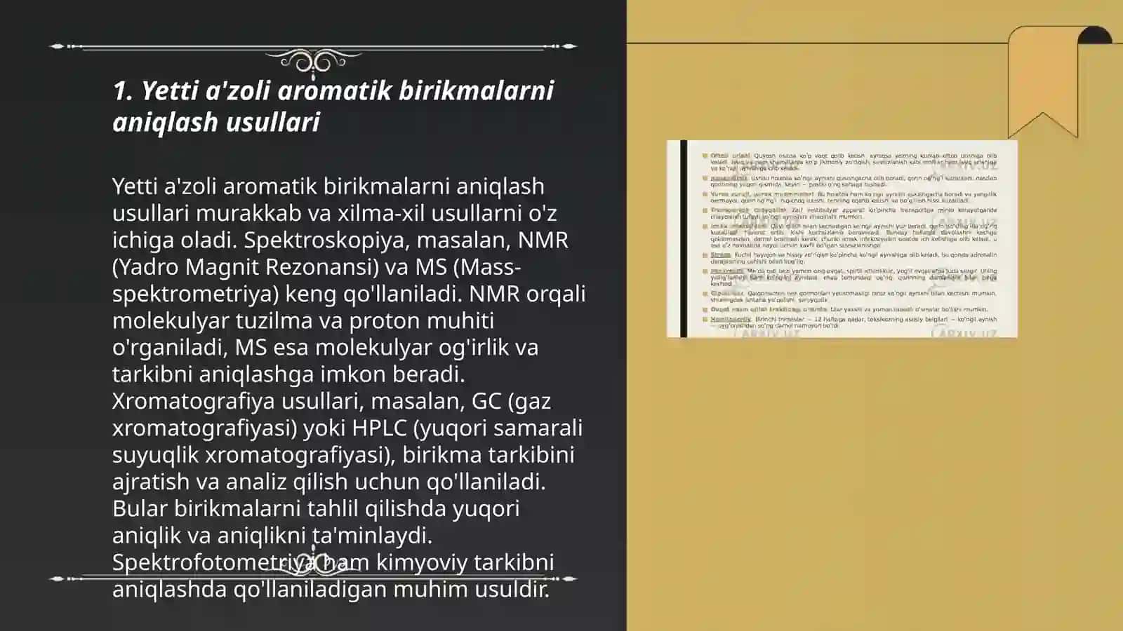 Yetti a'zoli aromatik birikmalarni aniqlash usullari 3