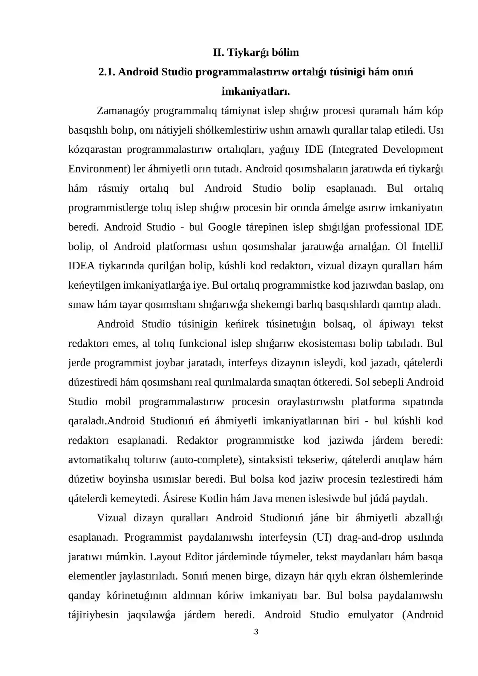 Android Studio hám Programmalaw ortalıģı 3